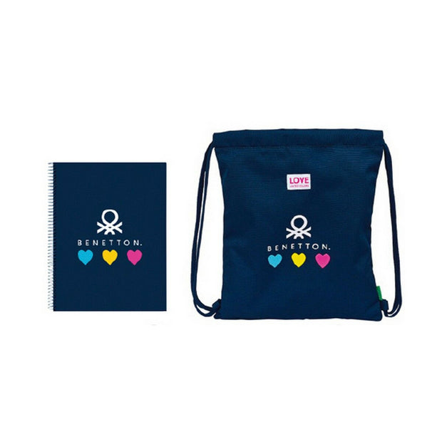 Stationery Set Benetton Love 2 Pieces Navy Blue