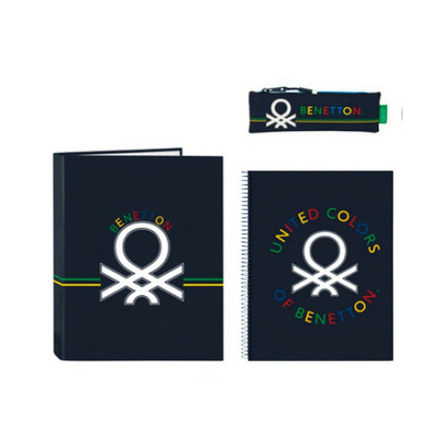 Stationery Set Benetton Sixties 3 Pieces Navy Blue