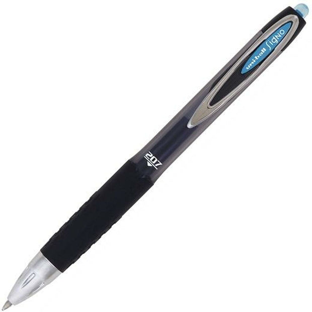 Liquid ink pen Uni-Ball Rollerball Signo UM-207 Light Blue Retractable 0,4 mm (12 Units)